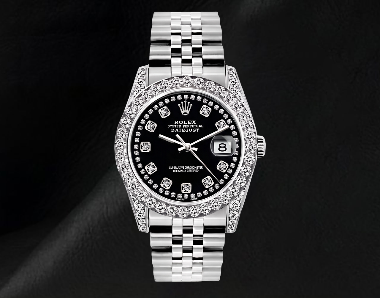 Montre Rolex Datejust 26 mm Acier Inoxydable 6916 Cadran Diamants Noir avec Filet de Diamants