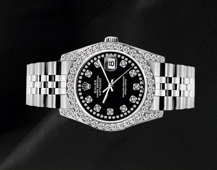 Montre Rolex Datejust 26 mm Acier Inoxydable 6916 Cadran Diamants Noir avec Filet de Diamants