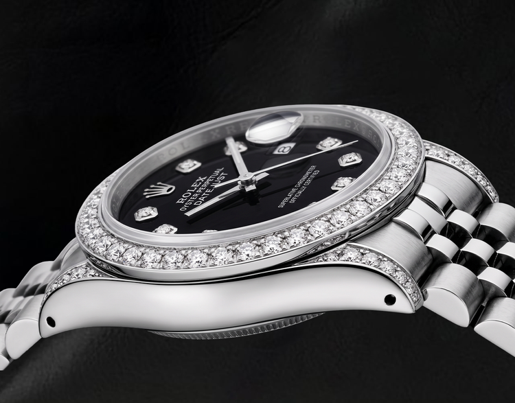 Montre Rolex Datejust 26 mm Acier Inoxydable 6916 Cadran Diamants Noir avec Filet de Diamants