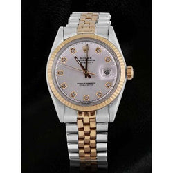 Rolex Datejust Cadran Diamant Gris Lunette Cannelée Regarder Homme Deux Tons
