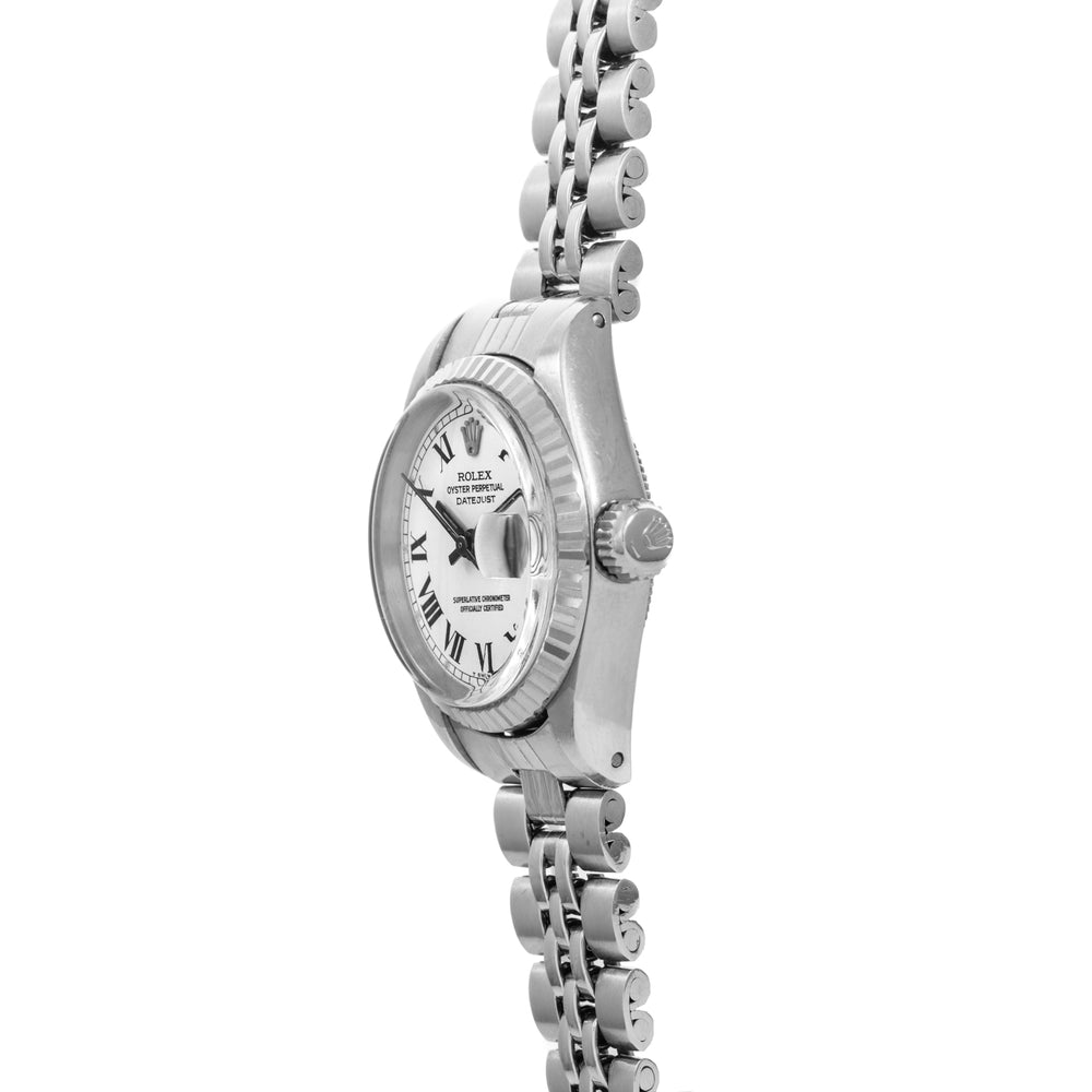 Rolex Datejust Cadran Romain Blanc Montre Femme Lunette Cannelée acier inoxydable Jubilé