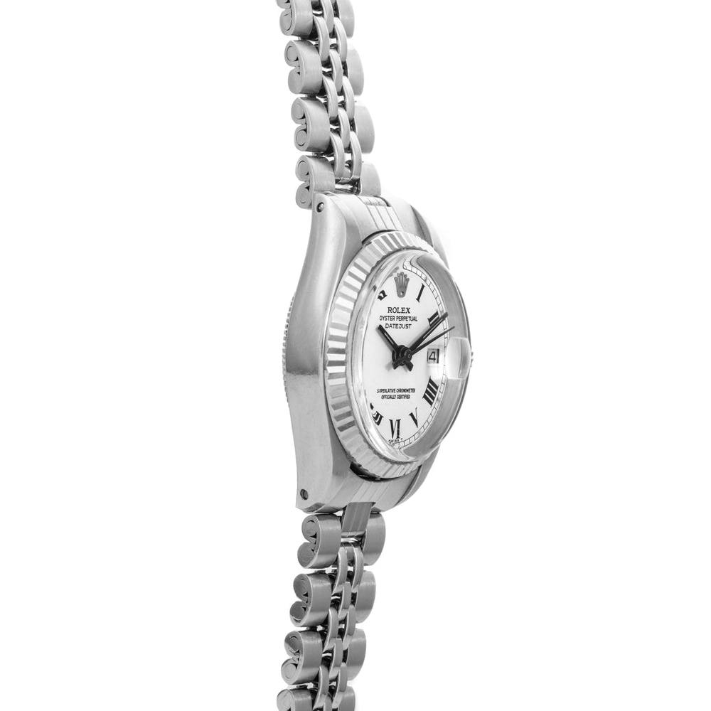 Rolex Datejust Cadran Romain Blanc Montre Femme Lunette Cannelée acier inoxydable Jubilé