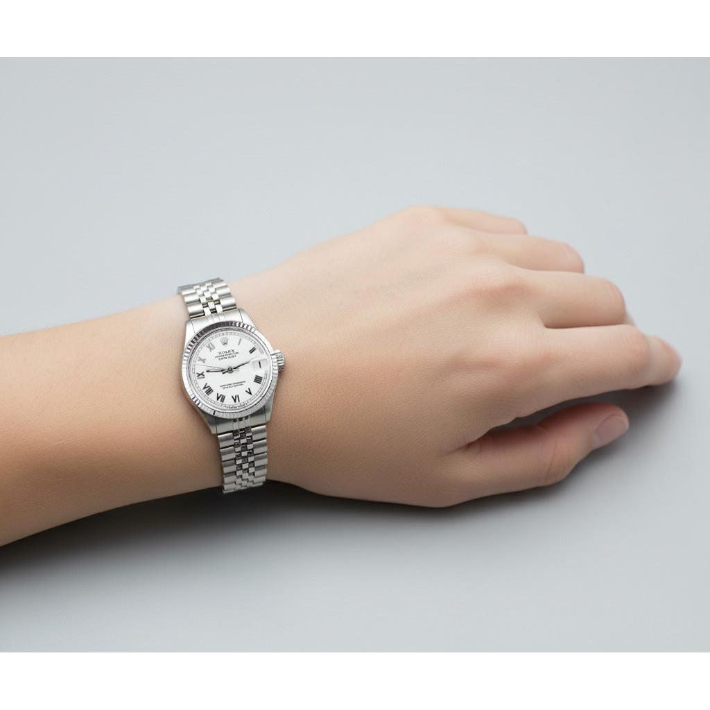  Rolex Datejust Cadran Romain Blanc Montre Femme Lunette Cannelée acier inoxydable Jubilé P2