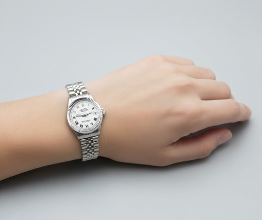  Rolex Datejust Cadran Romain Blanc Montre Femme Lunette Cannelée acier inoxydable Jubilé P2