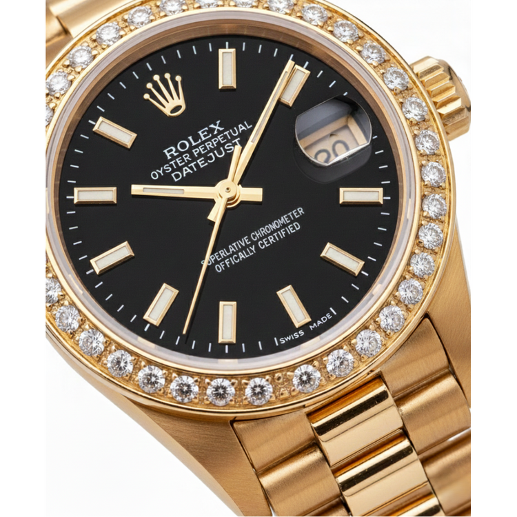 Rolex Datejust Cadran à bâton Montre pour femme de still présidentiel avec lunette en diamant