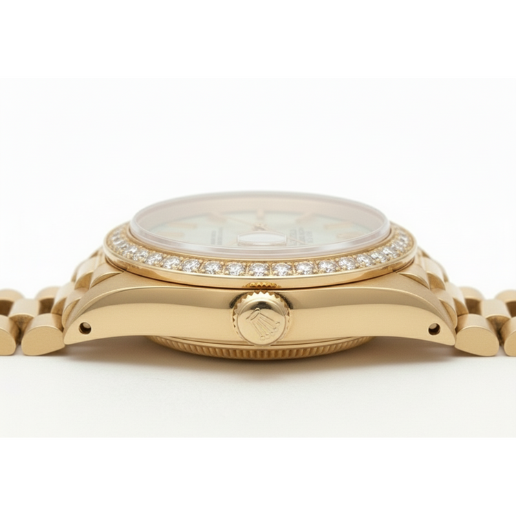 Rolex Datejust Cadran romain blanc Lunette en diamant still présidentiel Or