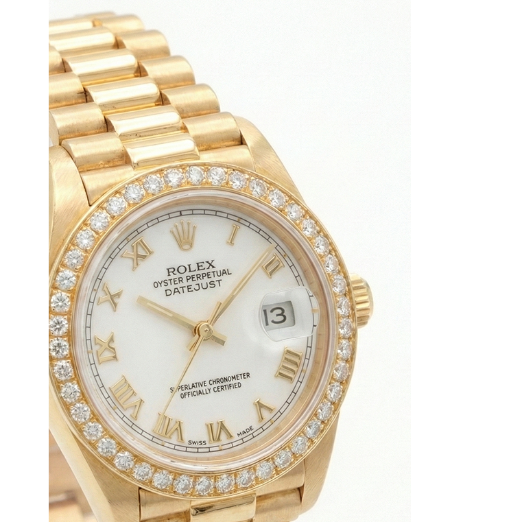 Rolex Datejust Cadran romain blanc Lunette en diamant still présidentiel Or