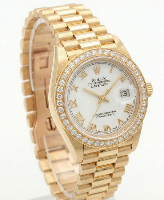Rolex Datejust Cadran romain blanc Lunette en diamant still présidentiel Or