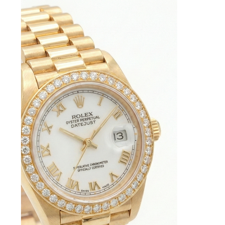 Rolex Datejust Cadran romain blanc Lunette en diamant still présidentiel Or