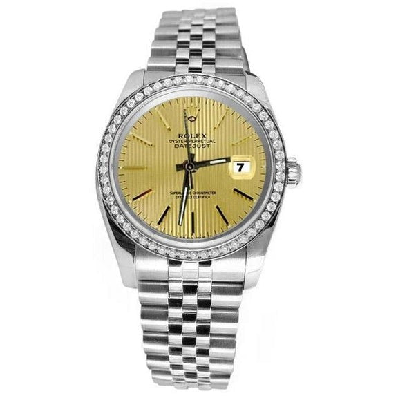 Rolex Datejust Champagne Bâton Cadran diamant lunette 
