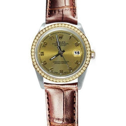 Rolex Datejust Champagne Montre Arabe Bracelet En Cuir acier inoxydable & Or réglage rapide