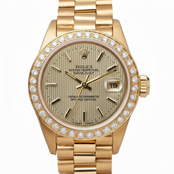 Rolex Datejust Champagne Tapisserie Cadran Pin Bande Montre Or Président