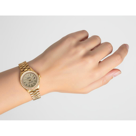 Rolex Datejust Champagne Tapisserie Cadran Pin Bande Montre Or Président P2