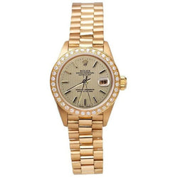 Rolex Datejust Champagne Tapisserie Cadran Pin Bande Montre Or Président