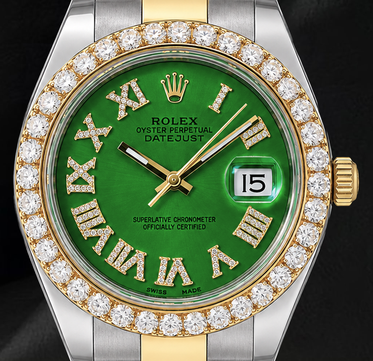 Rolex Datejust II 41 mm 116333 Montre Bicolore Cadran Diamants Chiffres Romains Verts