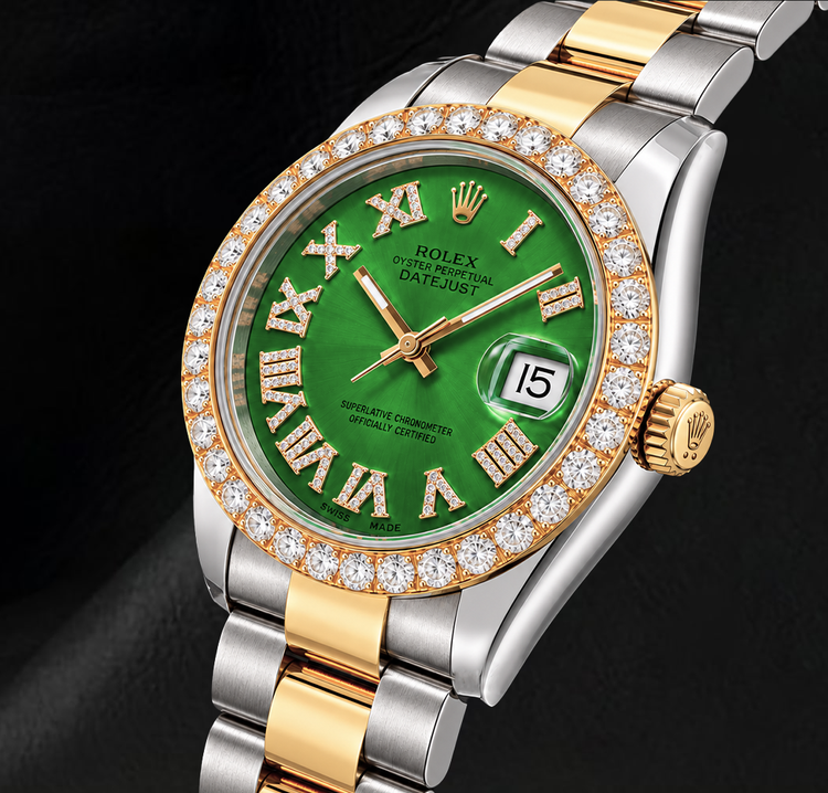Rolex Datejust II 41 mm 116333 Montre Bicolore Cadran Diamants Chiffres Romains Verts