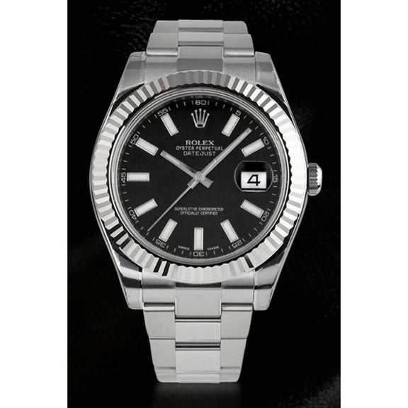 Rolex Datejust Ii 41 mm montre pour homme cadran noir acier inoxydable avec blanc 18 carats