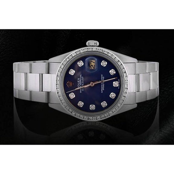 Rolex Datejust Montre Homme Cadran Diamant Bleu acier inoxydable Bracelet 
