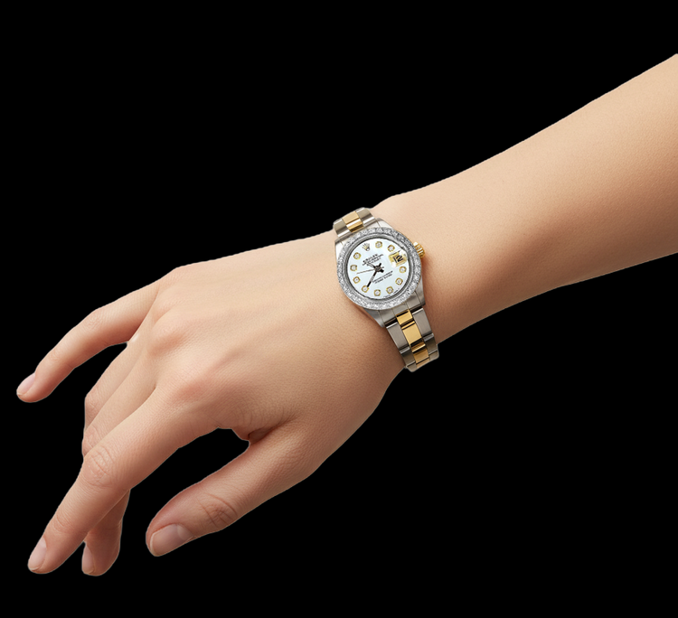 Rolex Datejust Montre pour femme bicolore avec lunette en diamant P3