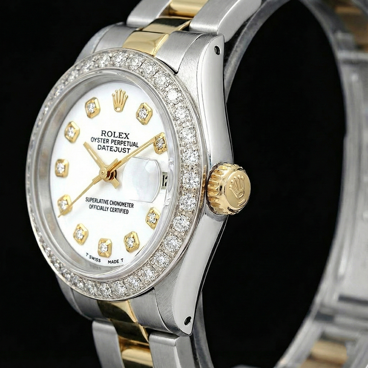 Rolex Datejust Montre pour femme bicolore avec lunette en diamant