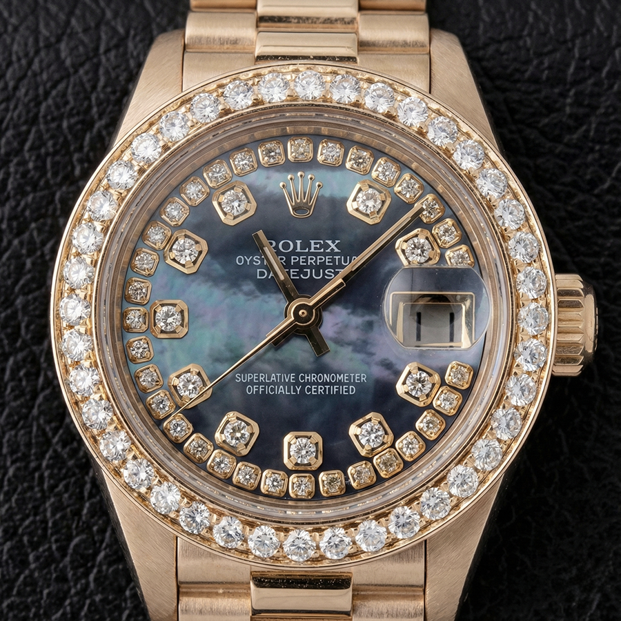 Rolex Datejust Regarder Femme Nacre Corde Cadran Diamant or jaune