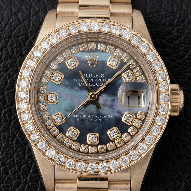 Rolex Datejust Regarder Femme Nacre Corde Cadran Diamant or jaune