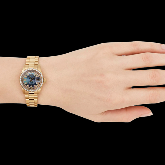 Rolex Datejust Regarder Femme Nacre Corde Cadran Diamant or jaune