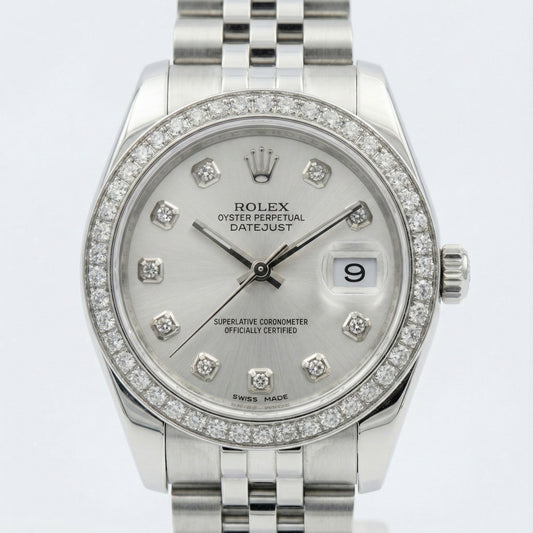 Rolex Datejust Taille moyenne 31 Mm Montre Cadran Diamant Personnalisé Bracelet Jubilé acier inoxydable