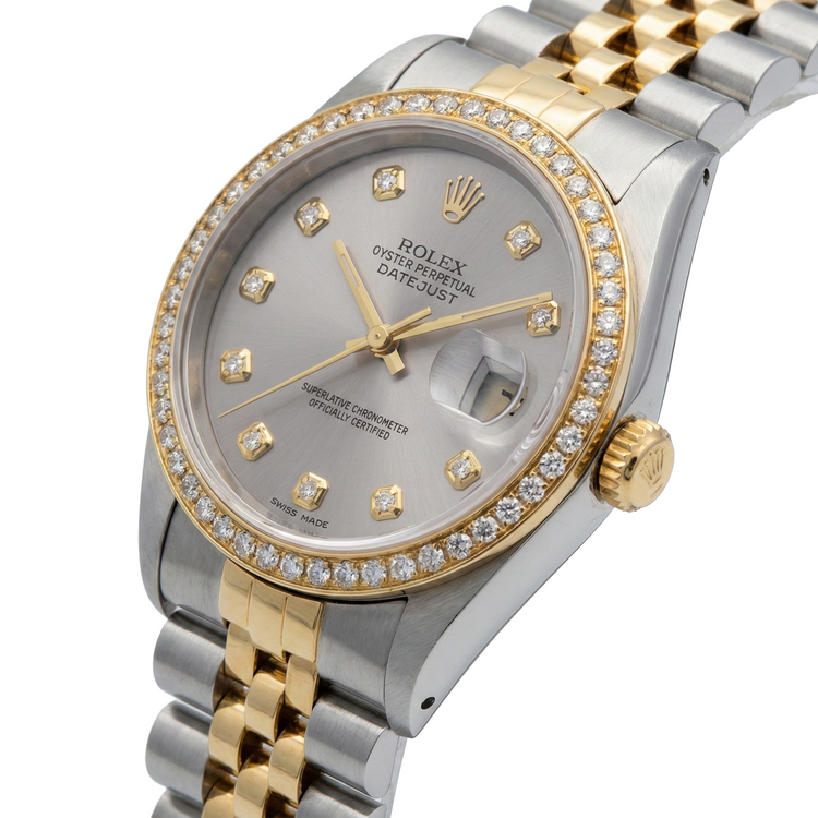 Rolex Datejust Taille moyenne 31 Mm Nacre Blanche Cadran Diamant Lunette Diamant Jubilé Bracelet Montre acier inoxydable & Or