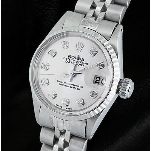 Montre Rolex datejust avec cadran en diamant blanc et montre en acier 