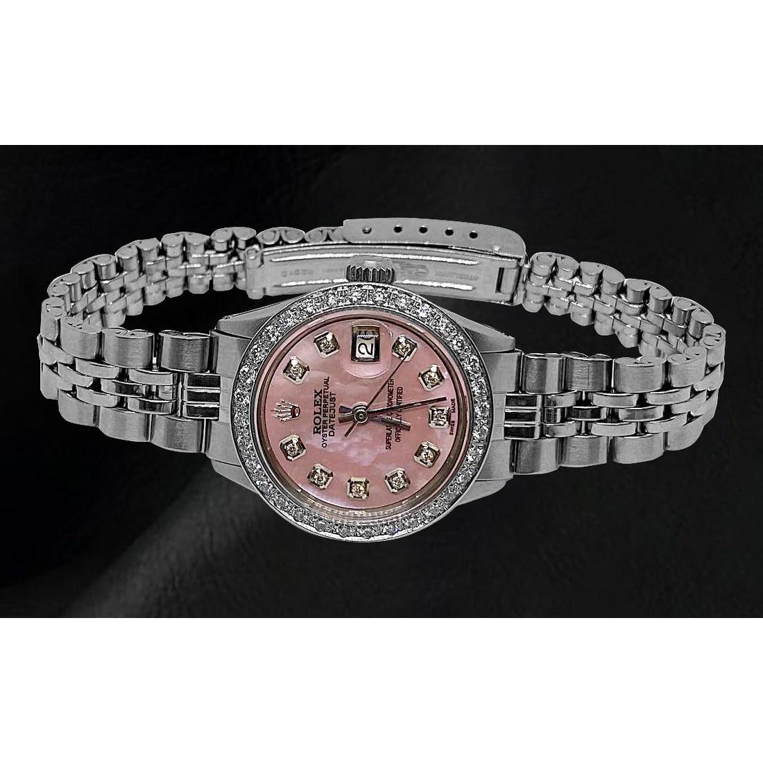 Rolex acier inoxydable Jubilé Bracelet Roze Serpillière Cadran Diamant Montre Femme
