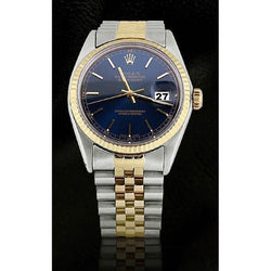 Rolex Datejust bleu bâton cadran cannelé lunette montre pour hommes acier inoxydable & or jubilé ensemble rapide