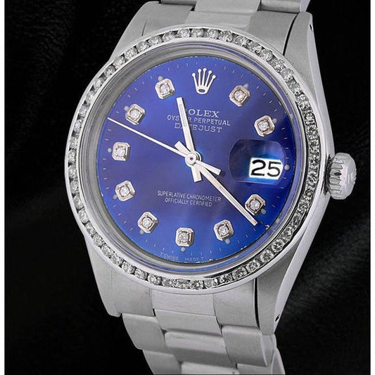 Rolex Datejust bleu diamant cadran lunette 