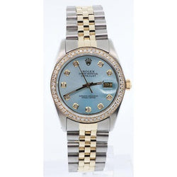 Rolex Datejust bleu nacre diamant cadran lunette regarder deux tons Jubile réglage rapide