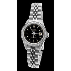 Rolex Datejust cadran bâton noir montre femme acier inoxydable bracelet jubilé