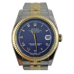 Rolex Datejust hommes Rolex bleu cadran romain acier inoxydable et ensemble rapide jubilé d'or