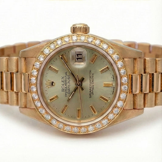 Rolex Datejust or jaune still président regarder cadran bâton gris diamant Succès