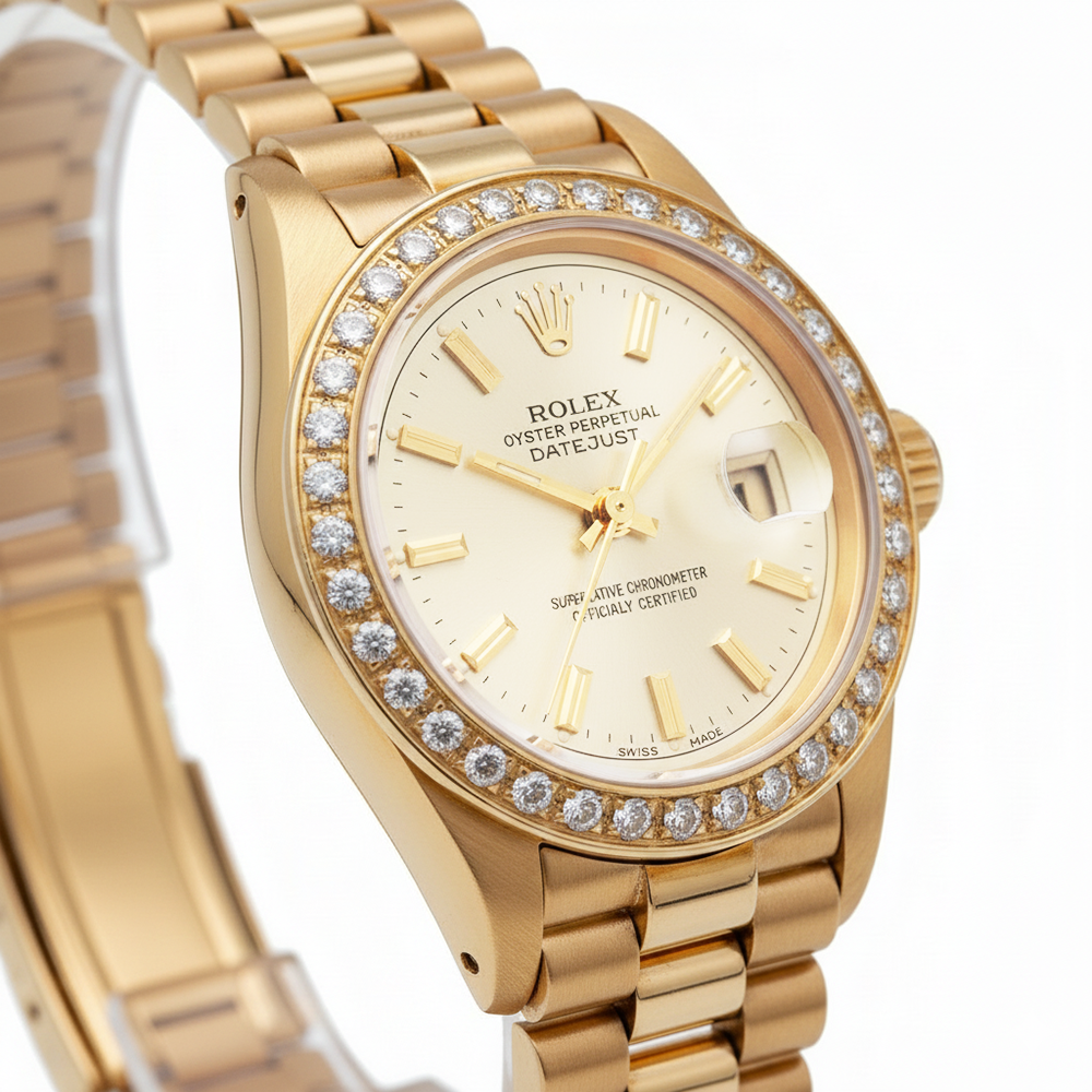 Rolex Datejust or jaune still président regarder cadran bâton gris diamant Succès