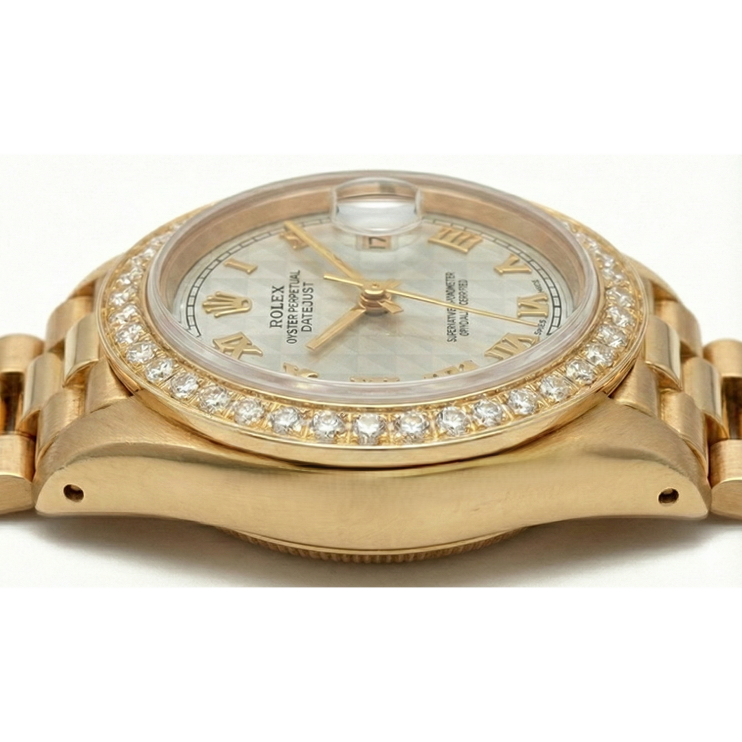 Rolex Datejust pyramide cadran romain lunette diamant montre président still G