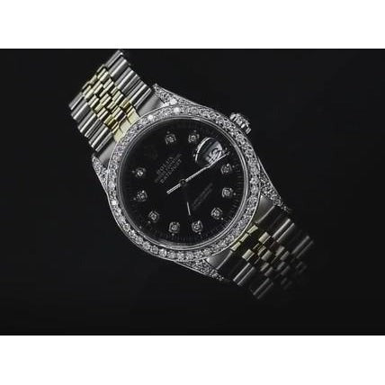 Rolex Datejust réglage rapide sans trous diamant lunette cadran noir acier inoxydable bracelet