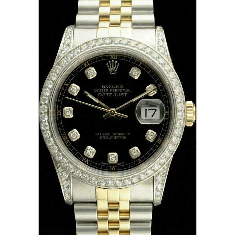 Rolex Datejust réglage rapide sans trous diamant lunette cadran noir acier inoxydable bracelet