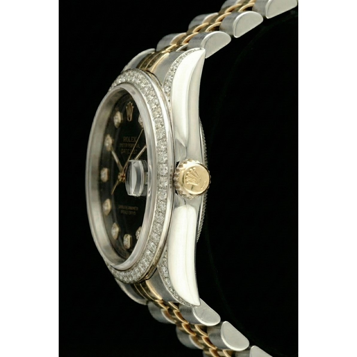 Rolex Datejust réglage rapide sans trous diamant lunette cadran noir acier inoxydable bracelet