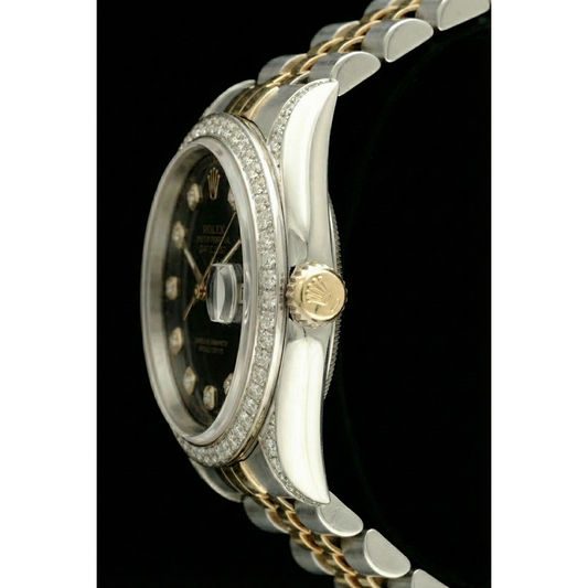 Rolex Datejust réglage rapide sans trous diamant lunette cadran noir acier inoxydable bracelet