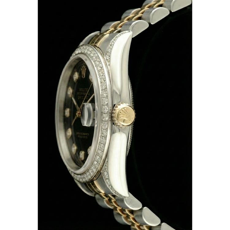 Rolex Datejust réglage rapide sans trous diamant lunette cadran noir acier inoxydable bracelet