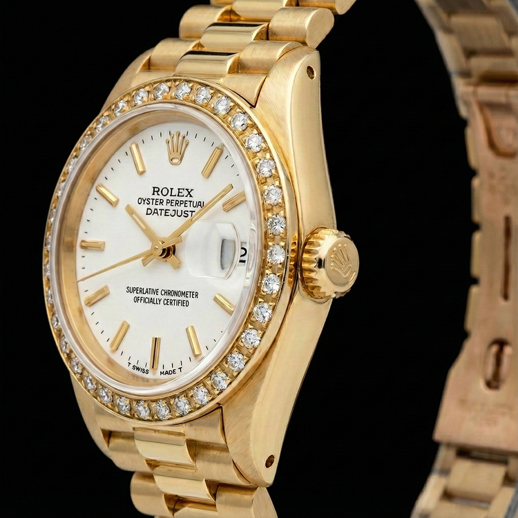 Regarder Rolex Datejust Bracelet en or jaune Cadran bâton Lunette en diamant