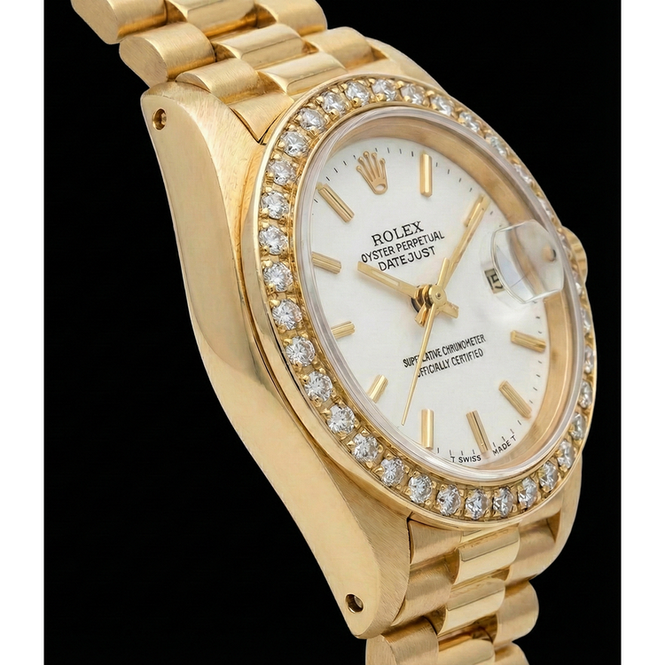 Regarder Rolex Datejust Bracelet en or jaune Cadran bâton Lunette en diamant