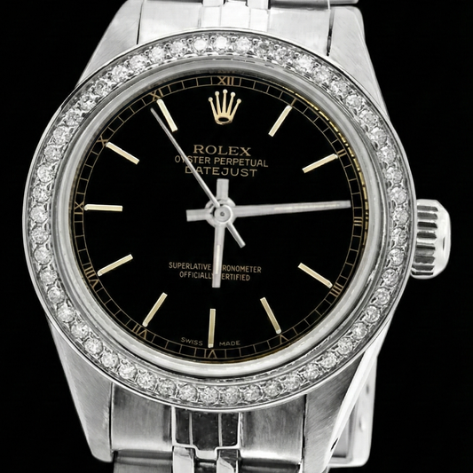 Rolex Datejust cadran bâton noir montre femme acier inoxydable bracelet jubilé