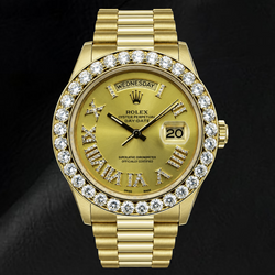 Montre Rolex Day-Date 18038 36 mm en Or Jaune Cadran Diamants Champagne Chiffres Romains
