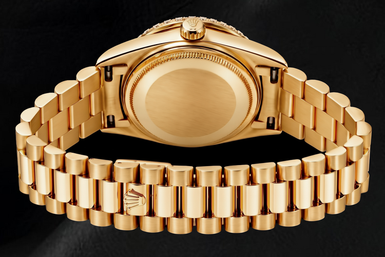 Montre Rolex Day-Date 18038 36 mm en Or Jaune Cadran Diamants Argenté Chiffres Romains