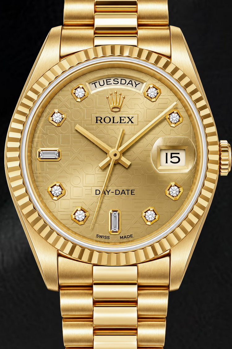 Montre Rolex Day-Date 18238 36 mm Or Jaune Cadran Diamants Jubilé Champagne